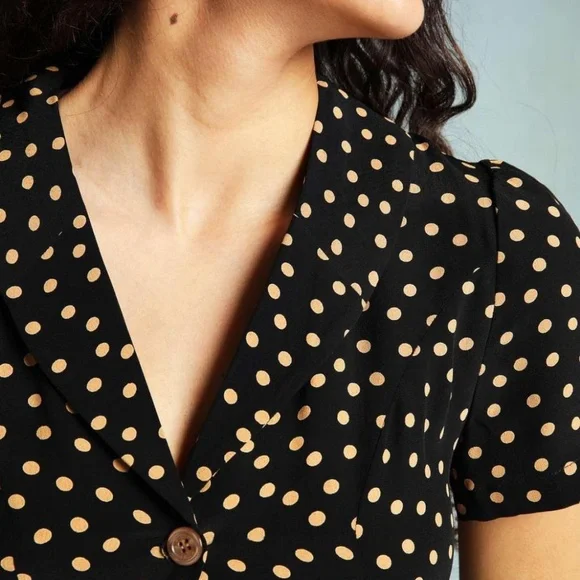 Rouje Paris Marin Midi Dress in Pois Noir Black and Ecru Polka Dots Size 38 - Picture 2 of 10